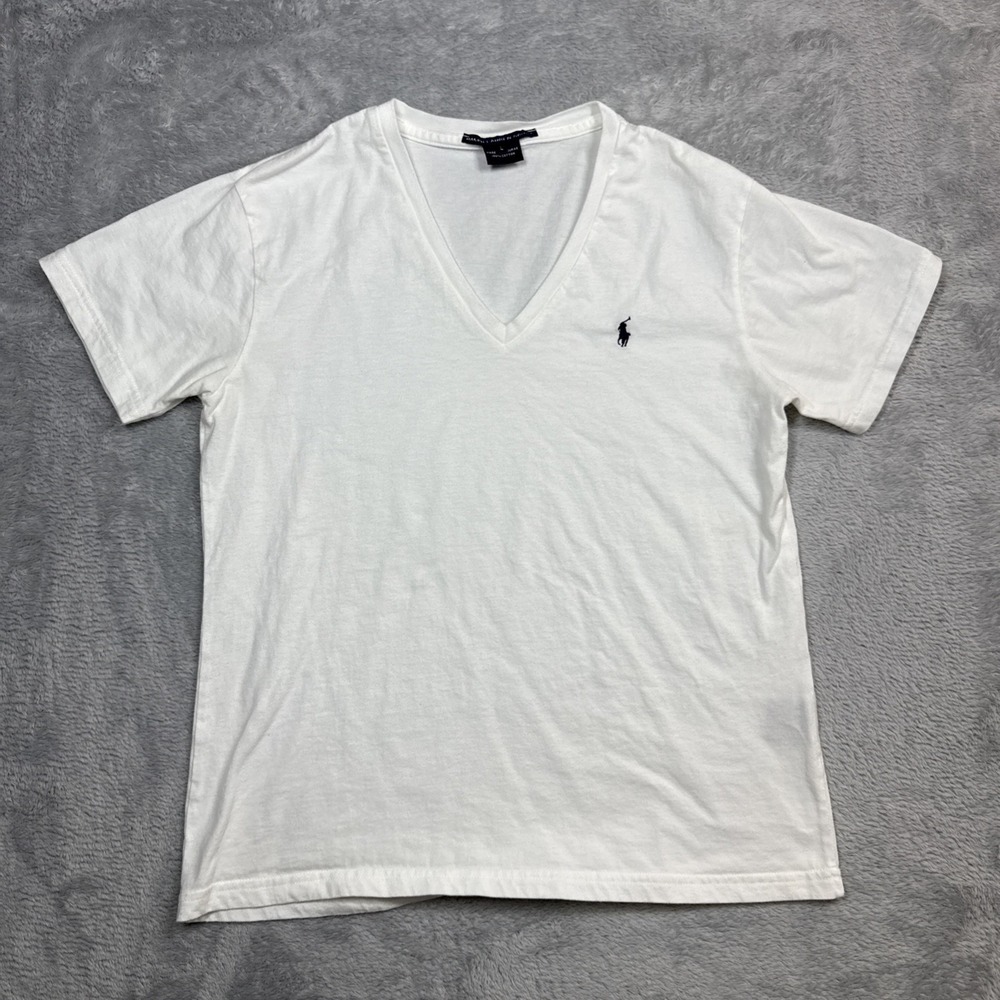 Ralph Lauren Sport V Neck Shirt Women Large‎ White Preppy Academia Beachy Travel